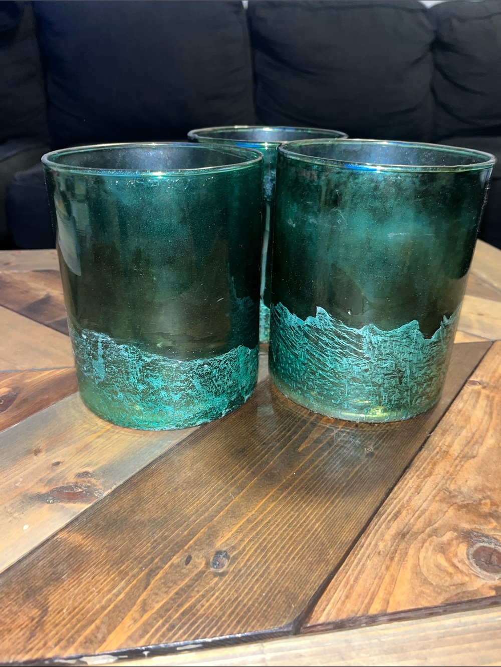 Green Textured Glass Votive Set - (matching miniature size of 3 in closet too)